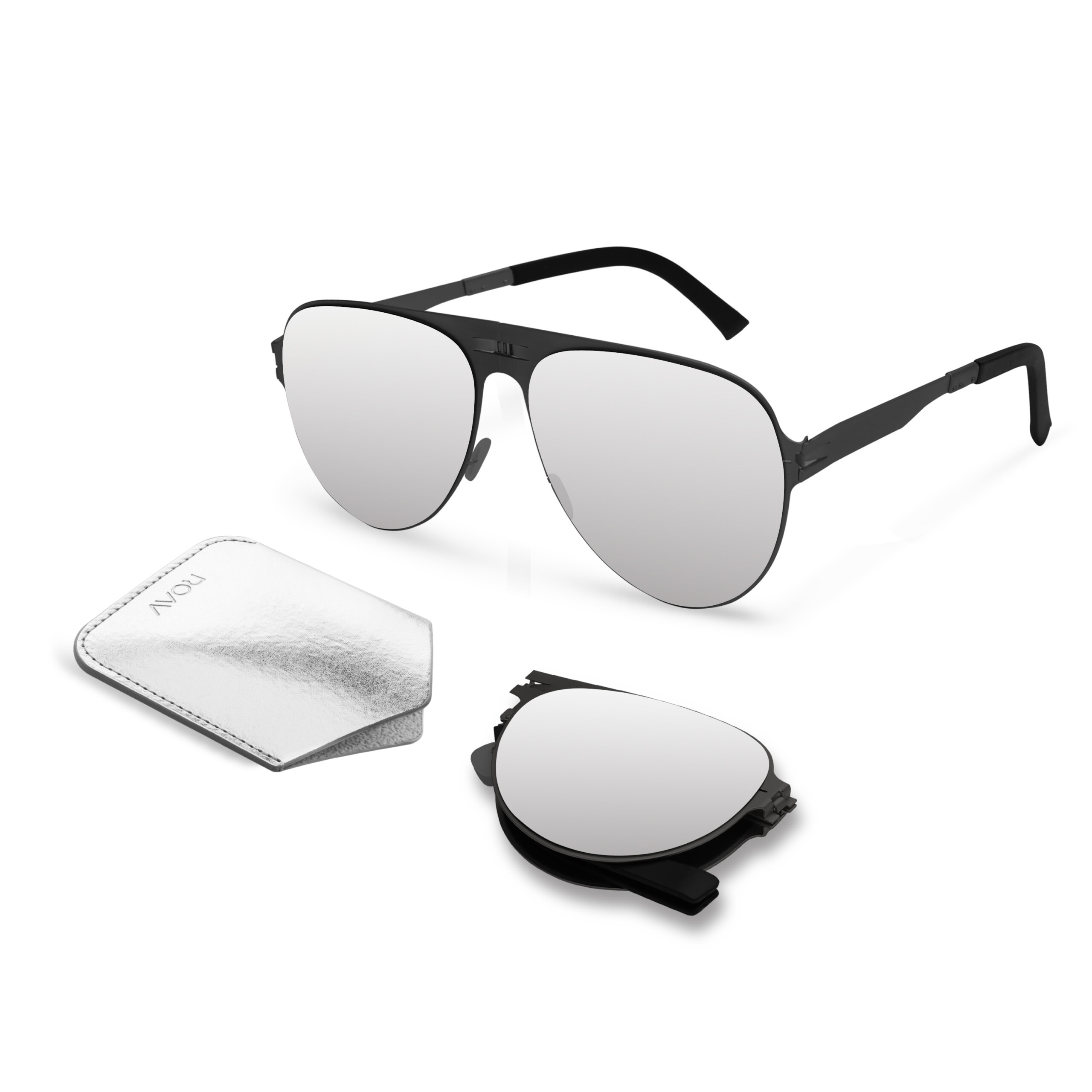 01_SS014 Orville black silver Mirror side ROAV Orville gafas de sol plegables, vista lateral